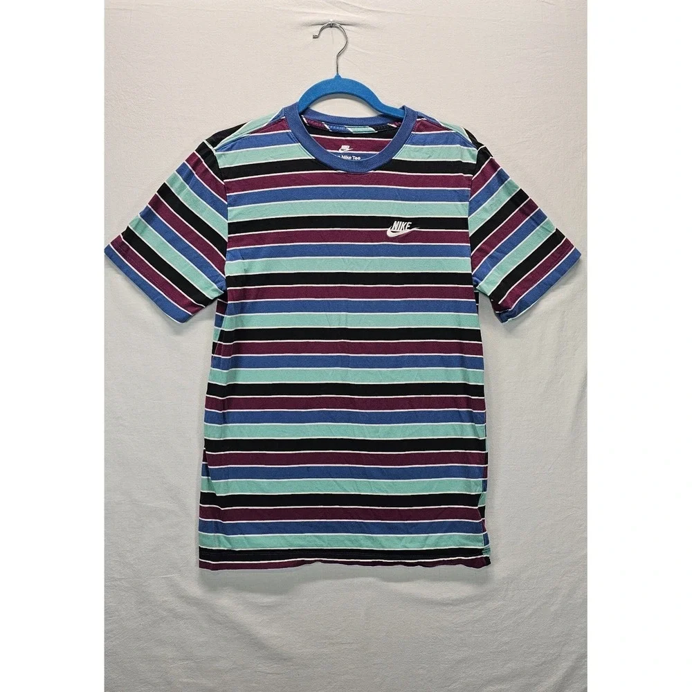 Nike Men's Sportswear Club Striped T-Shirt‎ DN5255-100 Size Small Pink Green